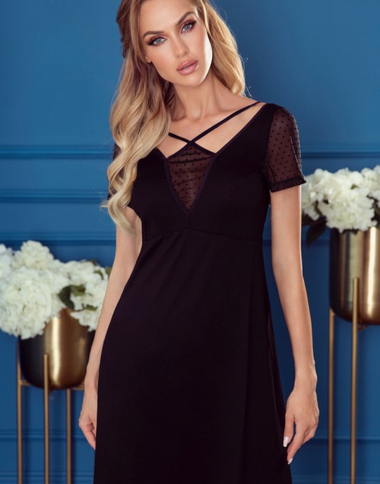 Нощница с къси ръкави в черен цвят CAROLINE - Sabrina.bg