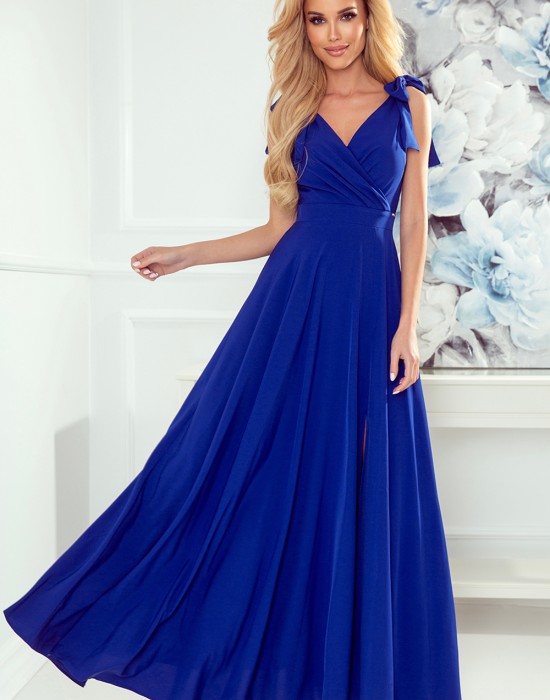 Елегантна дълга рокля в син цвят 405-2 - Sabrina.bg