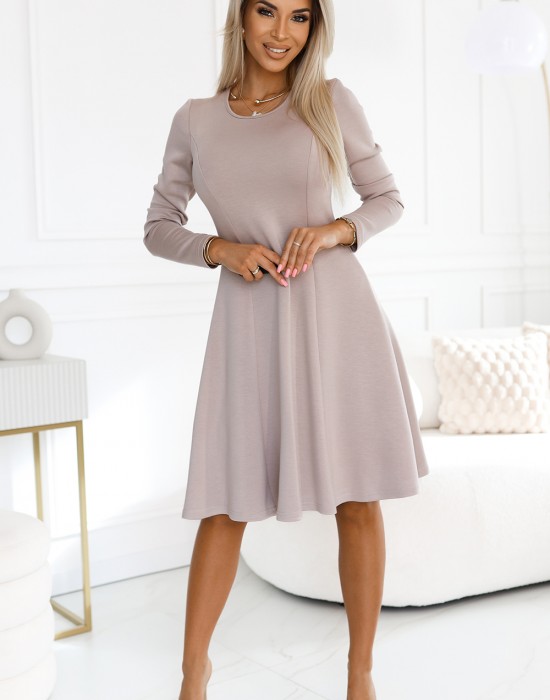 Ежедневна разкроена рокля в бежов цвят 567-1