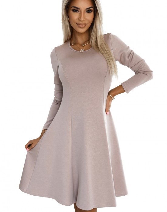 Ежедневна разкроена рокля в бежов цвят 567-1