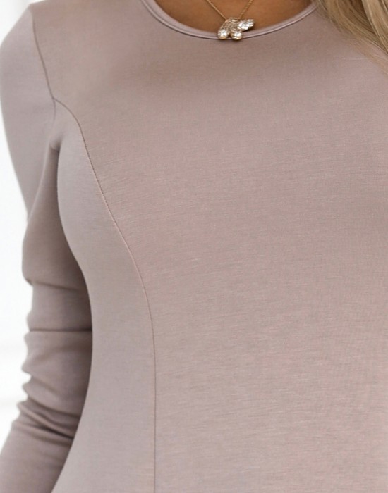 Ежедневна разкроена рокля в бежов цвят 567-1