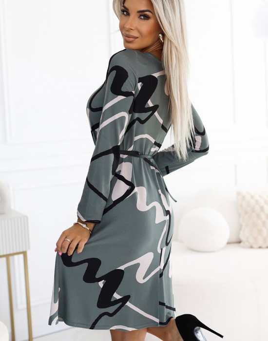 Ежедневна рокля с колан в зелен цвят 576-1