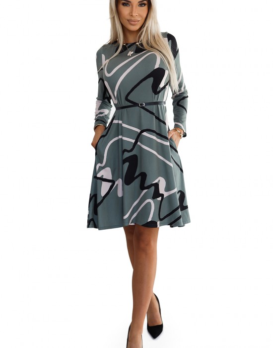 Ежедневна рокля с колан в зелен цвят 576-1