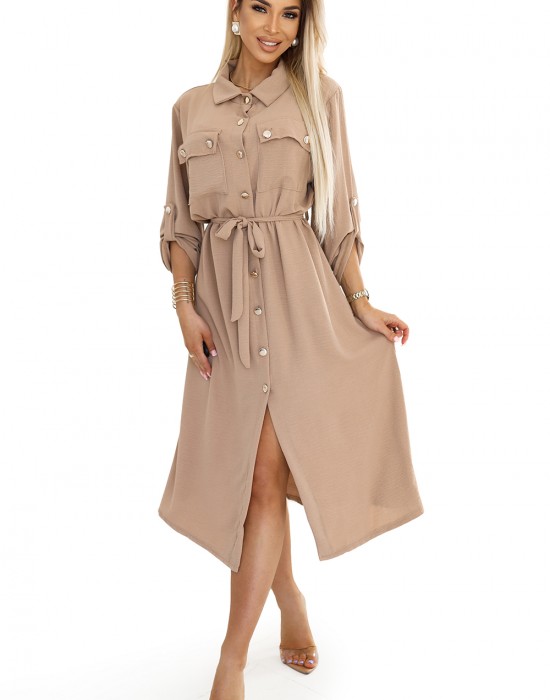 531-3 Рокля тип риза в цвят мока