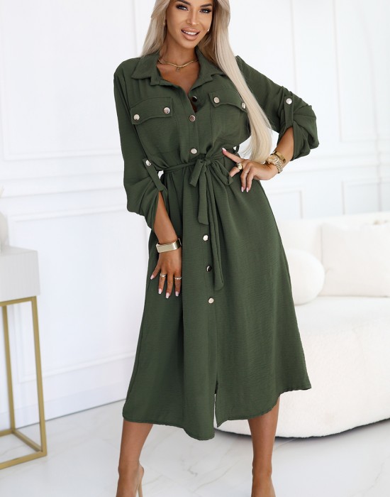 531-5 Рокля тип риза в цвят каки