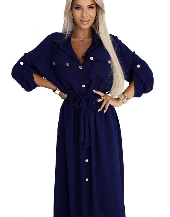 531-6 Рокля тип риза в тъмносиньо