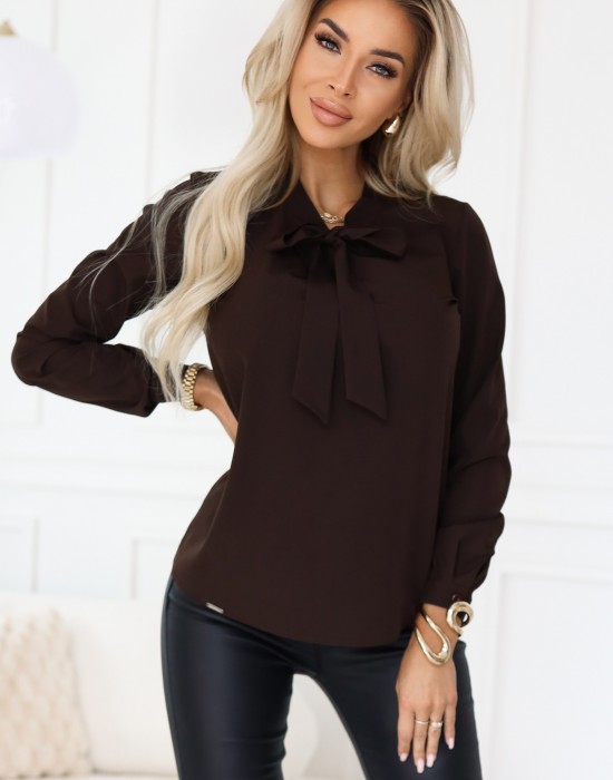 140-29 Елегантна блуза с дълъг ръкав в кафяв цвят