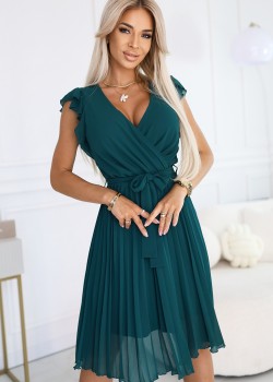 374-8 Нежна рокля от шифон в маслено зелен цвят