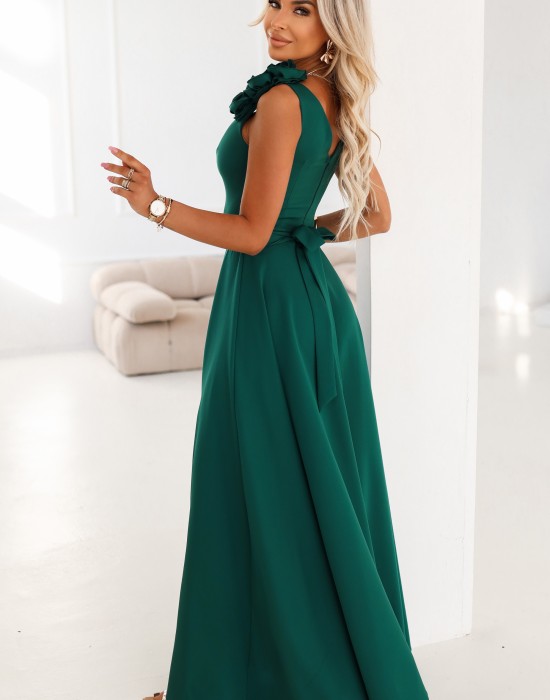Елегантна дълга рокля в зелен цвят 643-1