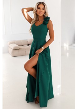 Елегантна дълга рокля в зелен цвят 643-1