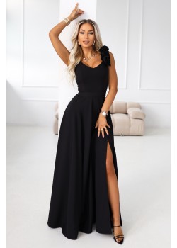 Елегантна дълга рокля в черен цвят 643-2
