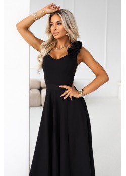 Елегантна дълга рокля в черен цвят 643-2