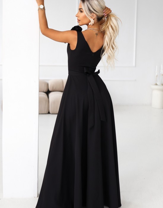 Елегантна дълга рокля в черен цвят 643-2