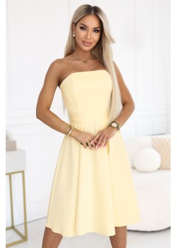 Елегантна рокля без презрамки в жълт цвят 641-3