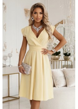 Разкроена миди рокля в жълт цвят, модел 348-13.
