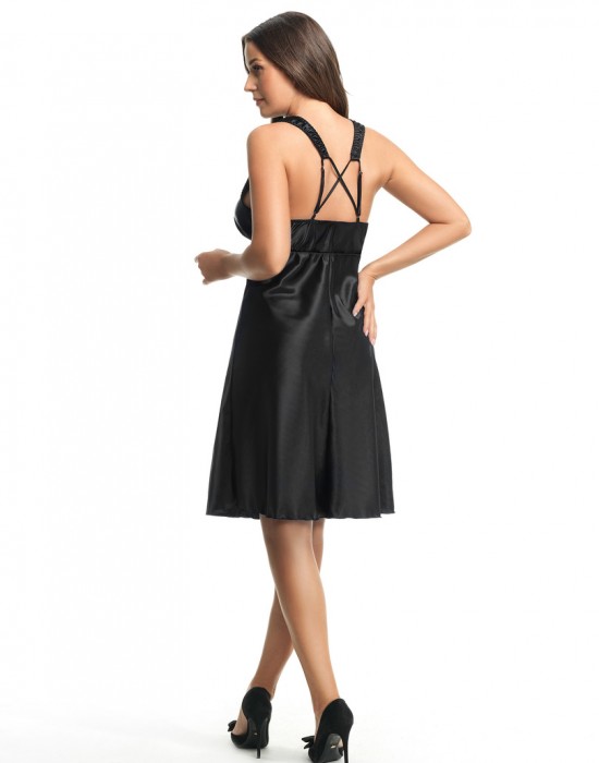 Сатенена нощница в черен цвят MONTANA K597 - Sabrina.bg