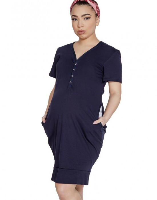 Нощница за бременни и кърмачки в тъмносин цвят MAMA DRESS - Sabrina.bg