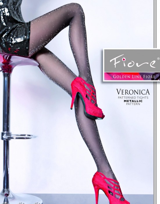 Чорапогащник с бляскав десен в черен цвят VERONICA 20 den - Sabrina.bg
