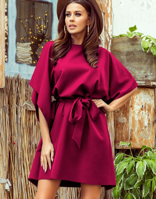 Широка рокля в цвят бордо 287-18 - Sabrina.bg